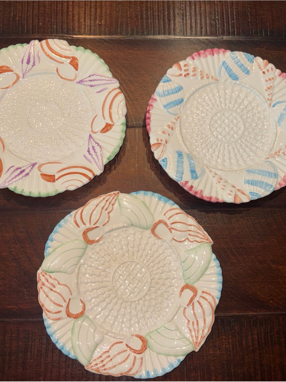 Vtg Shafford Sanibel Seashell motif Salad Dessert Appetizer Plates set of 3 1989
